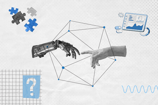 Illustration showing AI transforming marketing automation workflows with data, personalization, and strategy elements – representing complexity and innovation.